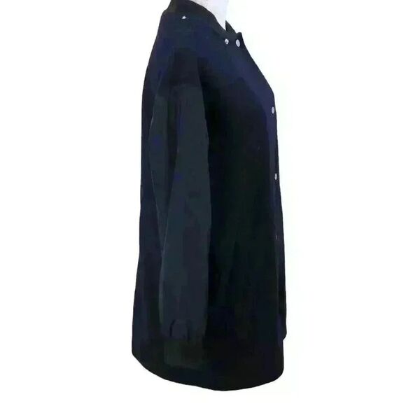 TOPSHOP Black Wool Bomber Style Long Stadium Coat Snap Front Size UK 12 US 8 - Picture 8 of 9